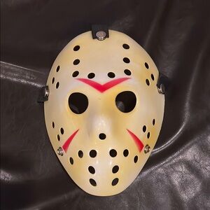 Jason Halloween Horror Movie Hockey Mask with Red Accents Straps in Back